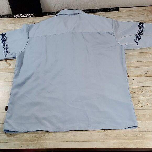 Tribal Design D Clothing Light Blue Embroidered Bowling Lounge Shirt‎ Size Large - Picture 7 of 9
